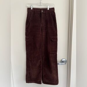 Hollister Women Corduroy Cargo Pants Sz 1R W25 Ultra High Rise Baggy Brown Wide